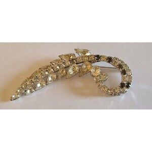 Large 3-1/4" x 1-3/4" pin brooch w/ cut clear and amethyst rhinestones